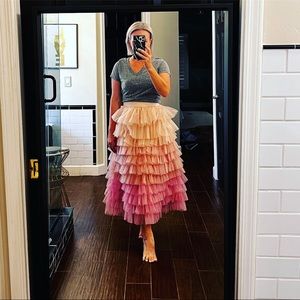 Anthro pink tulle tiered skirt